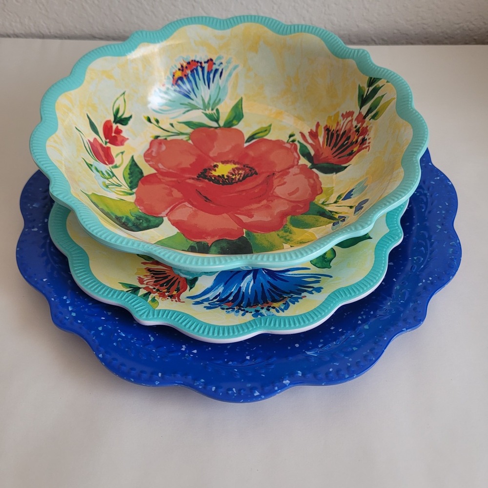 Pioneer Women Melamie Delaney Bowl, Salad Plate & Juliette Dinner Plate Country